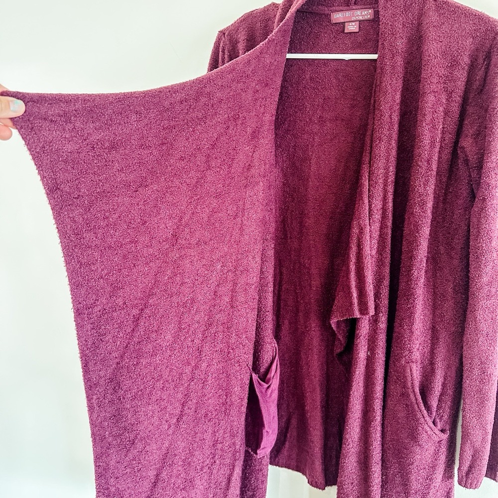 Women's Barefoot Dreams Cozy Chic Lite S/M Cardigan Burgundy Pockets Relax‎ NWOT - Picture 9 of 13